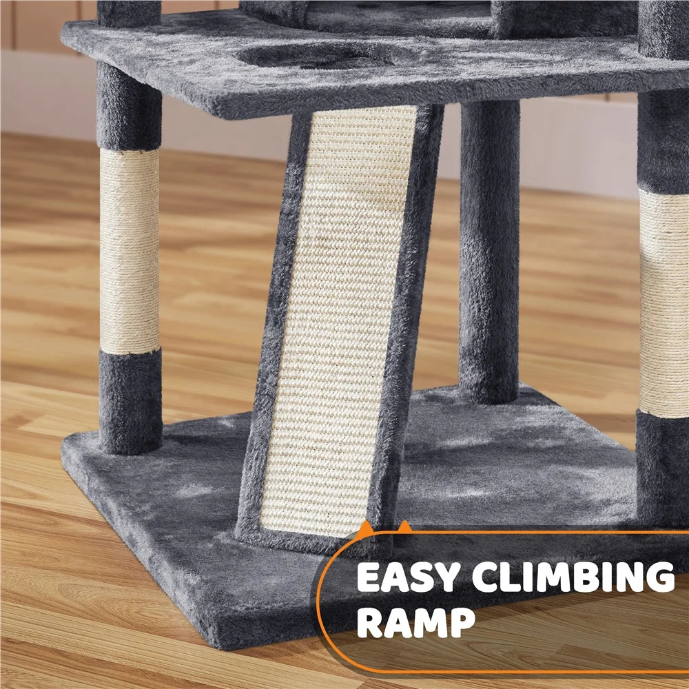 69In Large Cat Tree Tower with Condos & Scratching Board, Dark Gray