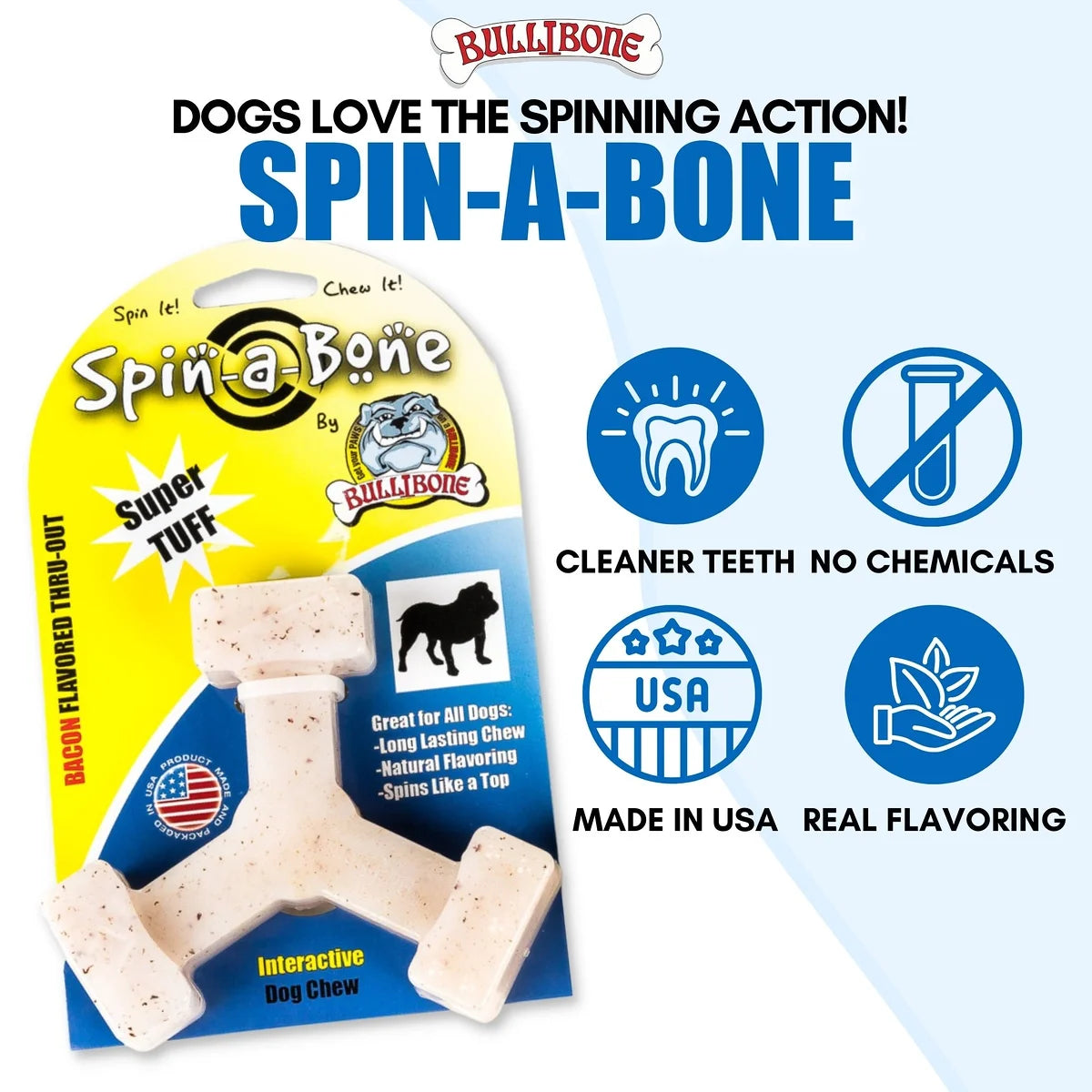 Spin-A-Bone Durable Nylon Chew Toy with Bacon Flavor for Dogs