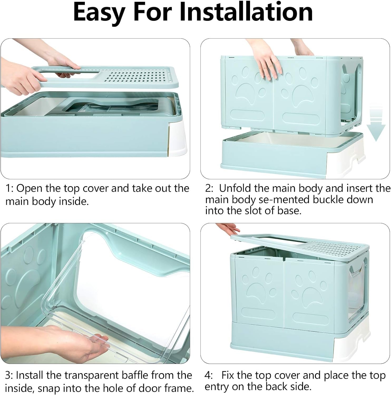 Large Top Entry Cat Litter Box with Lid, Foldable Cat Litter Box with Scoop, Extra Large Cat Litter Box Covered, Anti-Splashing Enclosed Cat Toilet Box (Blue)